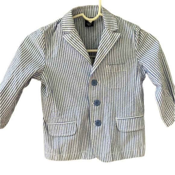 SEERSUCKER JACKET BOYS 4 BLUE AND WHITE SHRIPE CLASSIC - Picture 2 of 16